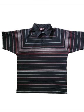 Burnside Men's Polo T-Shirt Size Medium Cotton Short Sleeve Black Striped